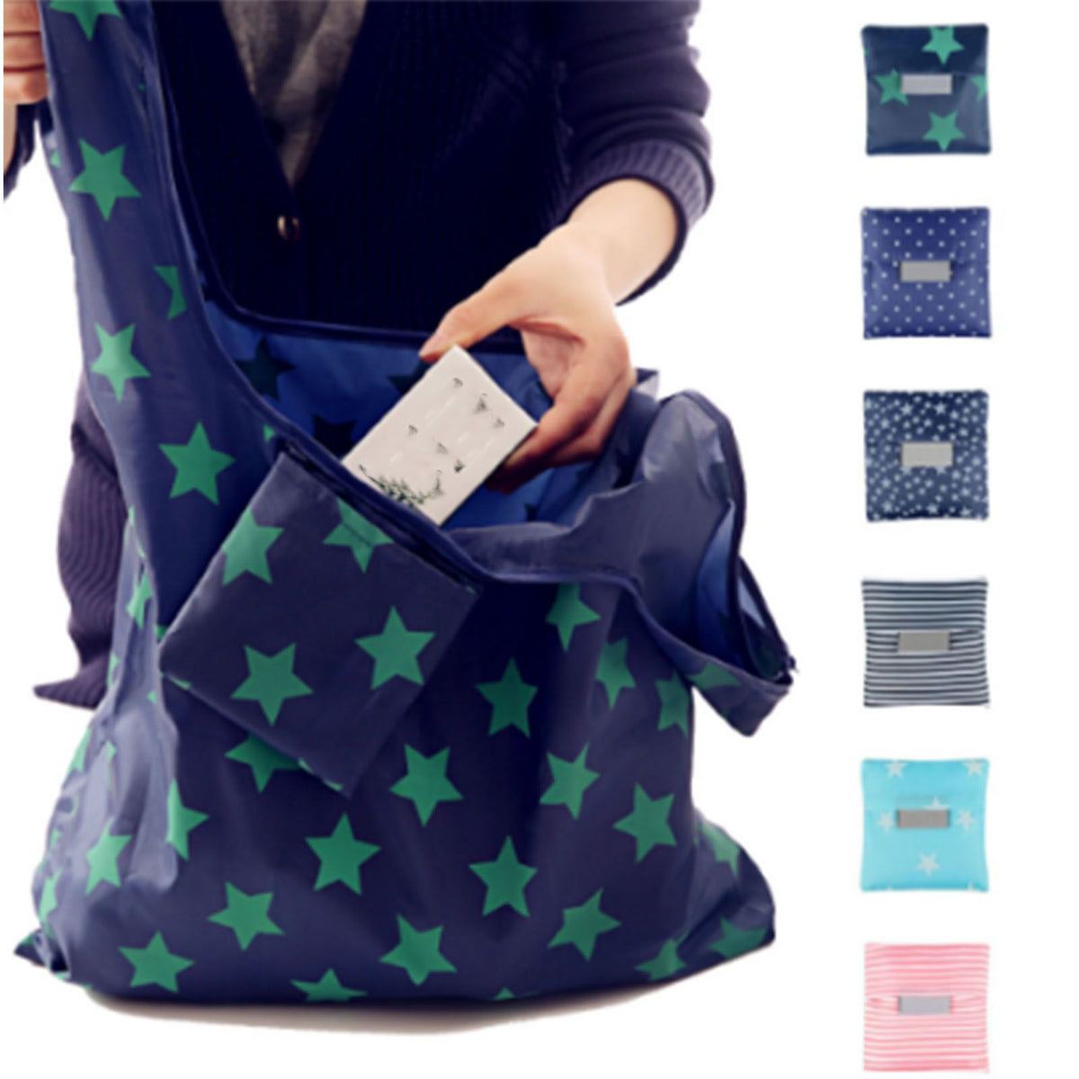 10Pcs Grocery Bag Foldable Polyester Large Capacity Reusable Shopping Bag for Household