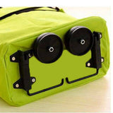 Green Foldable Shopping Bag with Wheels Pure Color Expandable Oxford Cloth Wheeled Foldable Grocery Cart Bag - 45-Degree Angle