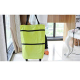 Green Foldable Shopping Bag with Wheels Pure Color Expandable Oxford Cloth Wheeled Foldable Grocery Cart Bag - Rear View