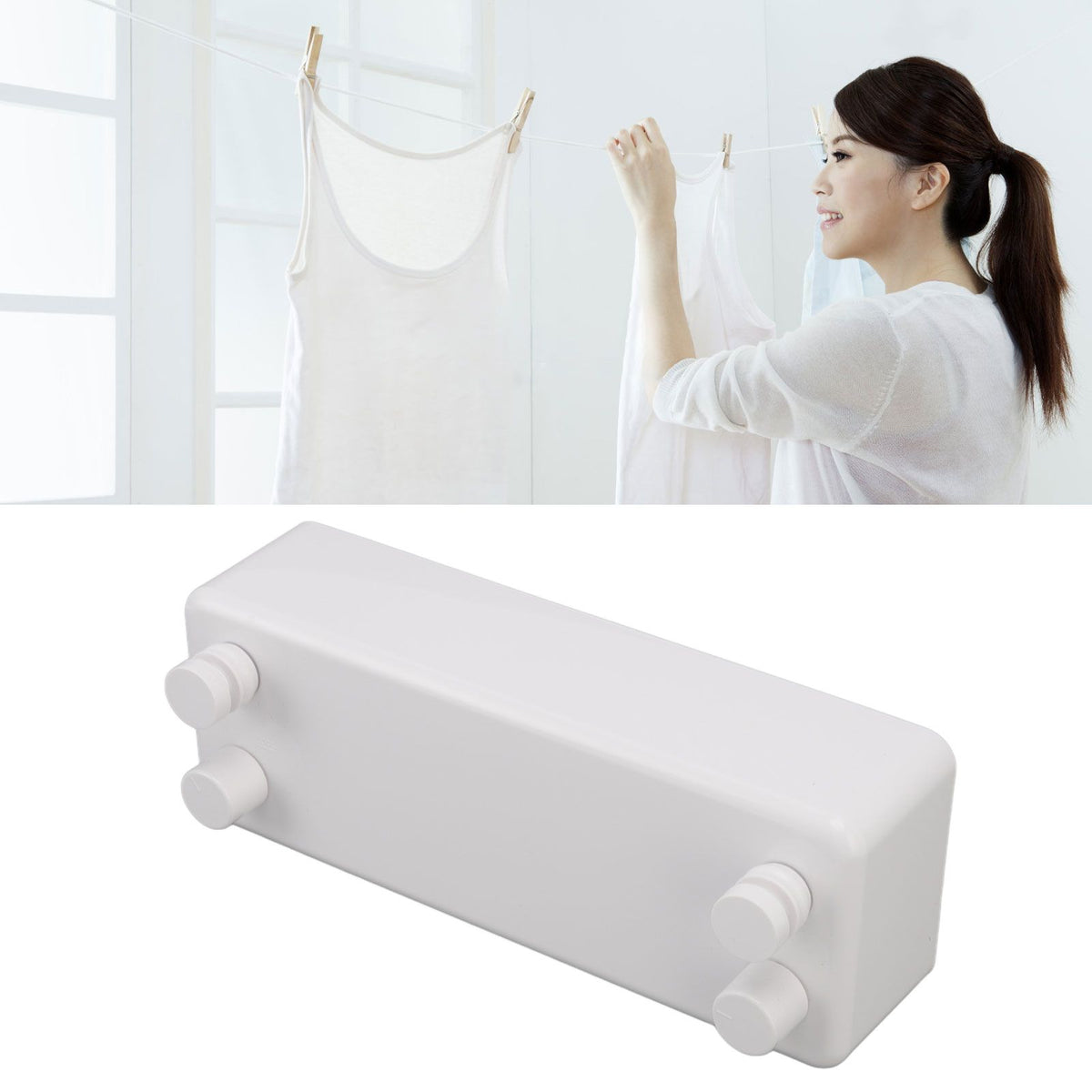 Retractable Clothesline Wall Mounted Heavy Duty Thickened Stainless Steel Double Laundry Line for Balcony Hotel 13.8ft White