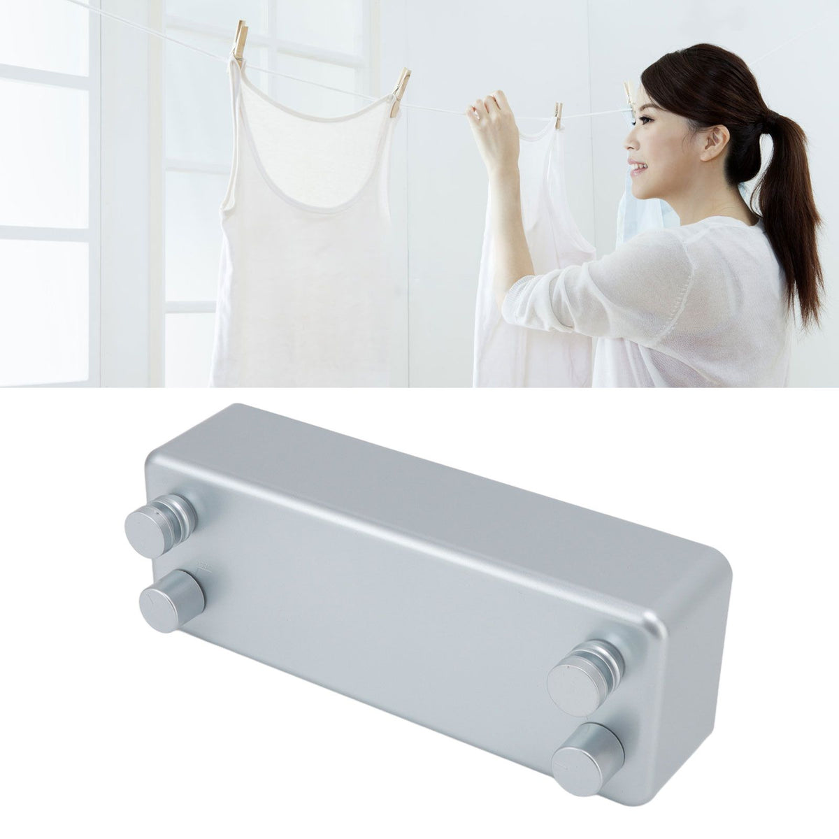 Retractable Clothesline Wall Mounted Heavy Duty Thickened Stainless Steel Double Laundry Line for Balcony Hotel 13.8ft Silver