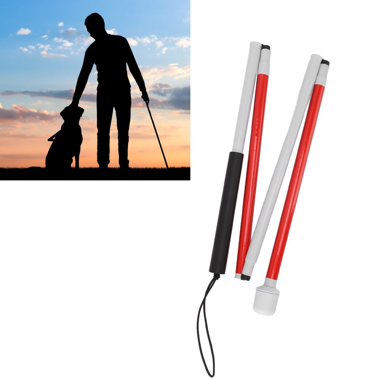 Folding Blind Cane Anti Slip Handle Red White Aluminium Light Weight Folding Walking Stick for Vision Impaired