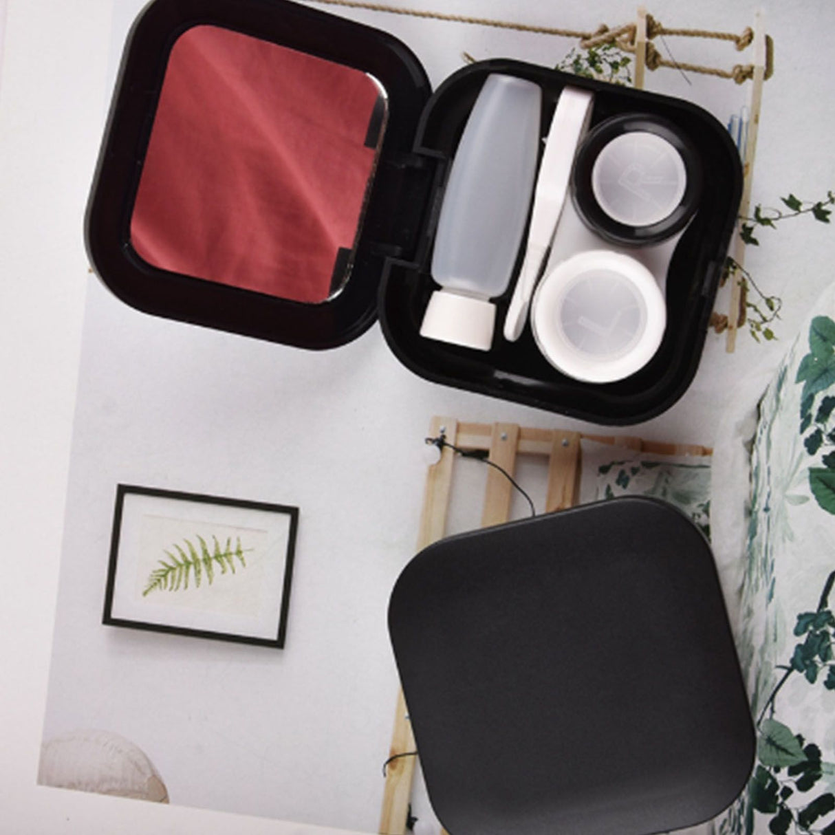 Contact Lens Box Plastic Leakage Proof Dustproof Portable Square Contact Lens Case Black