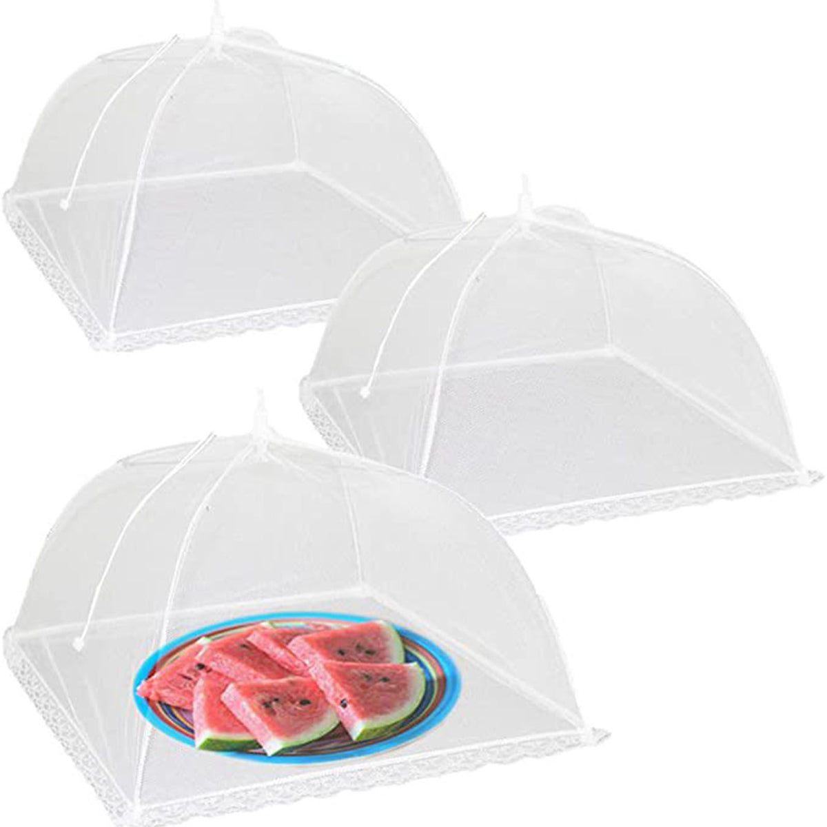 3PCS Food Protection Cover 18inch Gauze White Folding Food Tent Umbrella for Home Kitchen