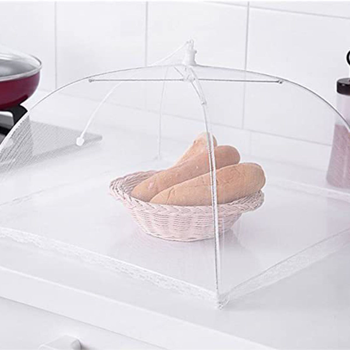 3PCS Food Protection Cover 18inch Gauze White Folding Food Tent Umbrella for Home Kitchen
