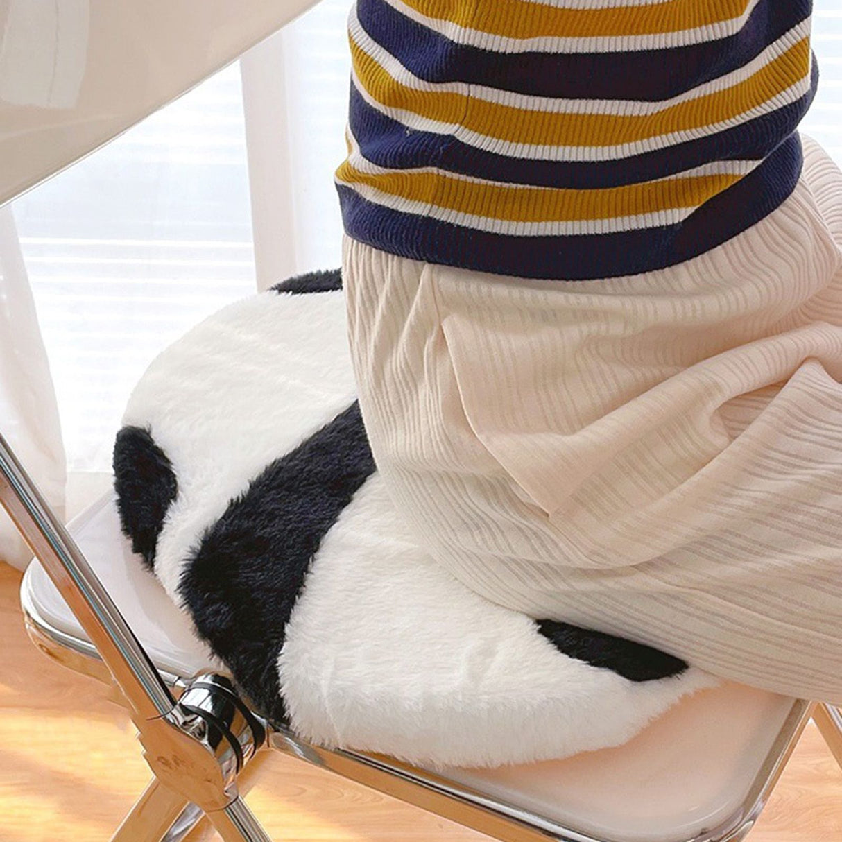 Cute Panda Chair Cushion Comfortable Hand Feel Non Slip Lovely Seating Cushion for Office Bedroom 47x41cm/18.5x16.1in