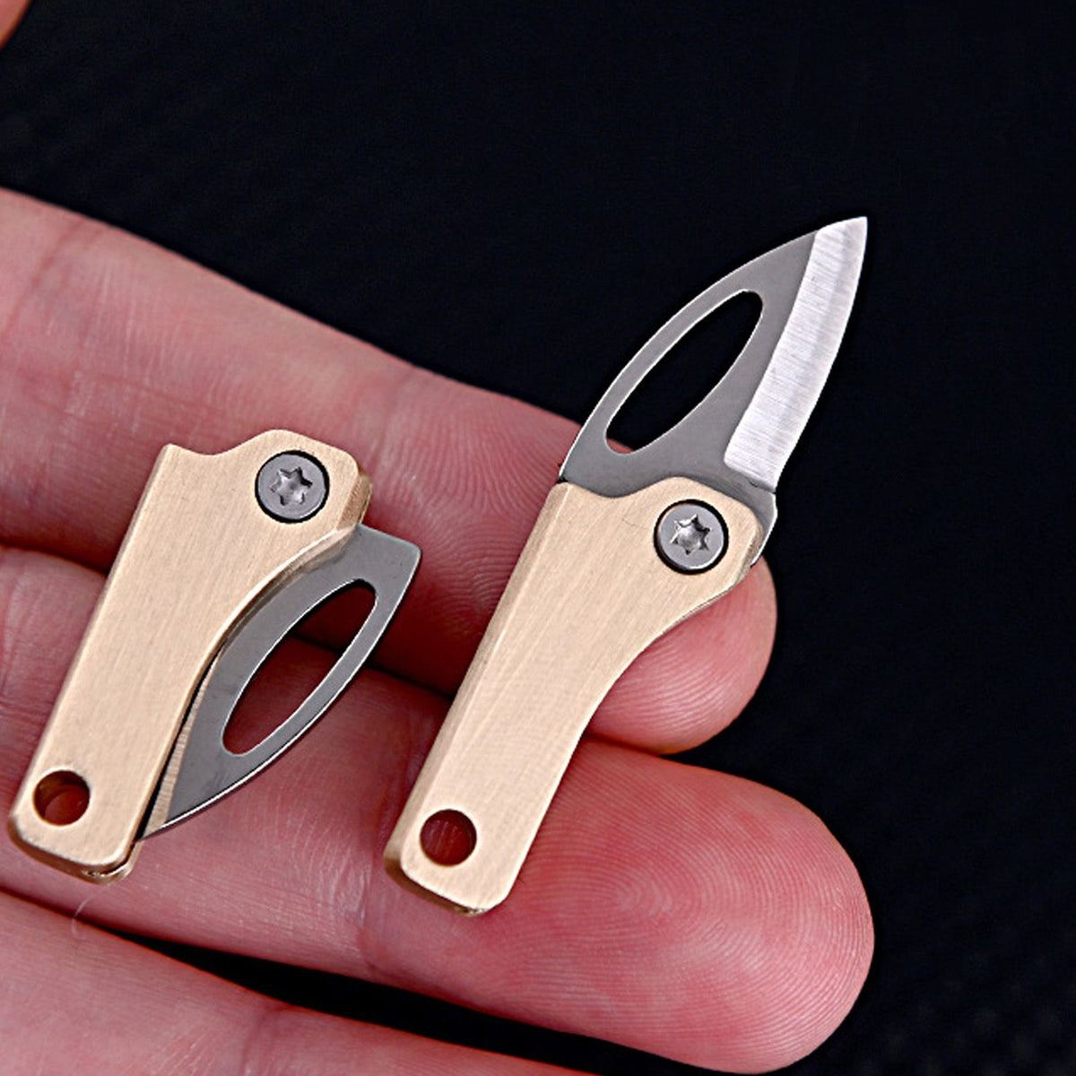 Mini Folding Knife Brass Handle Stainless Steel Blade Mini Magnetic Pocket Knife Outdoor Keychain Pendant Knife