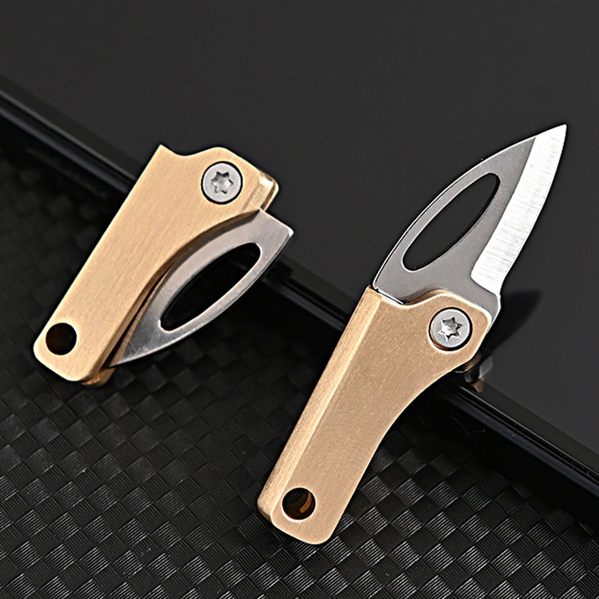 Mini Folding Knife Brass Handle Stainless Steel Blade Mini Magnetic Pocket Knife Outdoor Keychain Pendant Knife