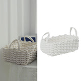 Cotton Rope Storage Basket Hand Knitting Nordic Style Desktop Storage Organizer for Key Snacks Underwear White 36x25x15cm/14.2x9.8x5.9in