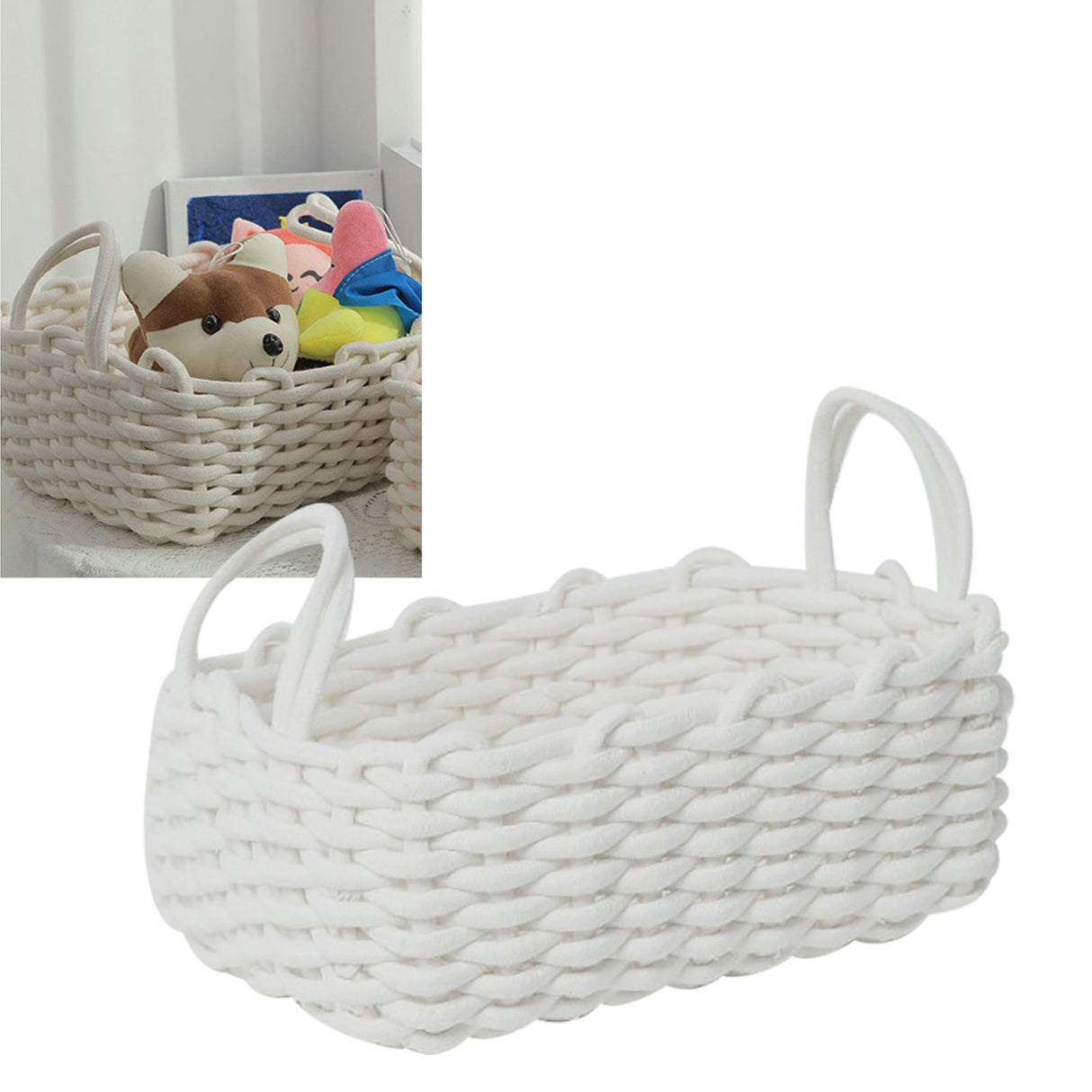 Cotton Rope Storage Basket Hand Knitting Nordic Style Desktop Storage Organizer for Key Snacks Underwear White 36x25x15cm/14.2x9.8x5.9in