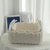 Cotton Rope Storage Basket Hand Knitting Nordic Style Desktop Storage Organizer for Key Snacks Underwear White 36x25x15cm/14.2x9.8x5.9in