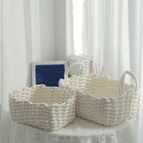 Cotton Rope Storage Basket Hand Knitting Nordic Style Desktop Storage Organizer for Key Snacks Underwear White 36x25x15cm/14.2x9.8x5.9in