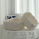 Cotton Rope Storage Basket Hand Knitting Nordic Style Desktop Storage Organizer for Key Snacks Underwear White 36x25x15cm/14.2x9.8x5.9in