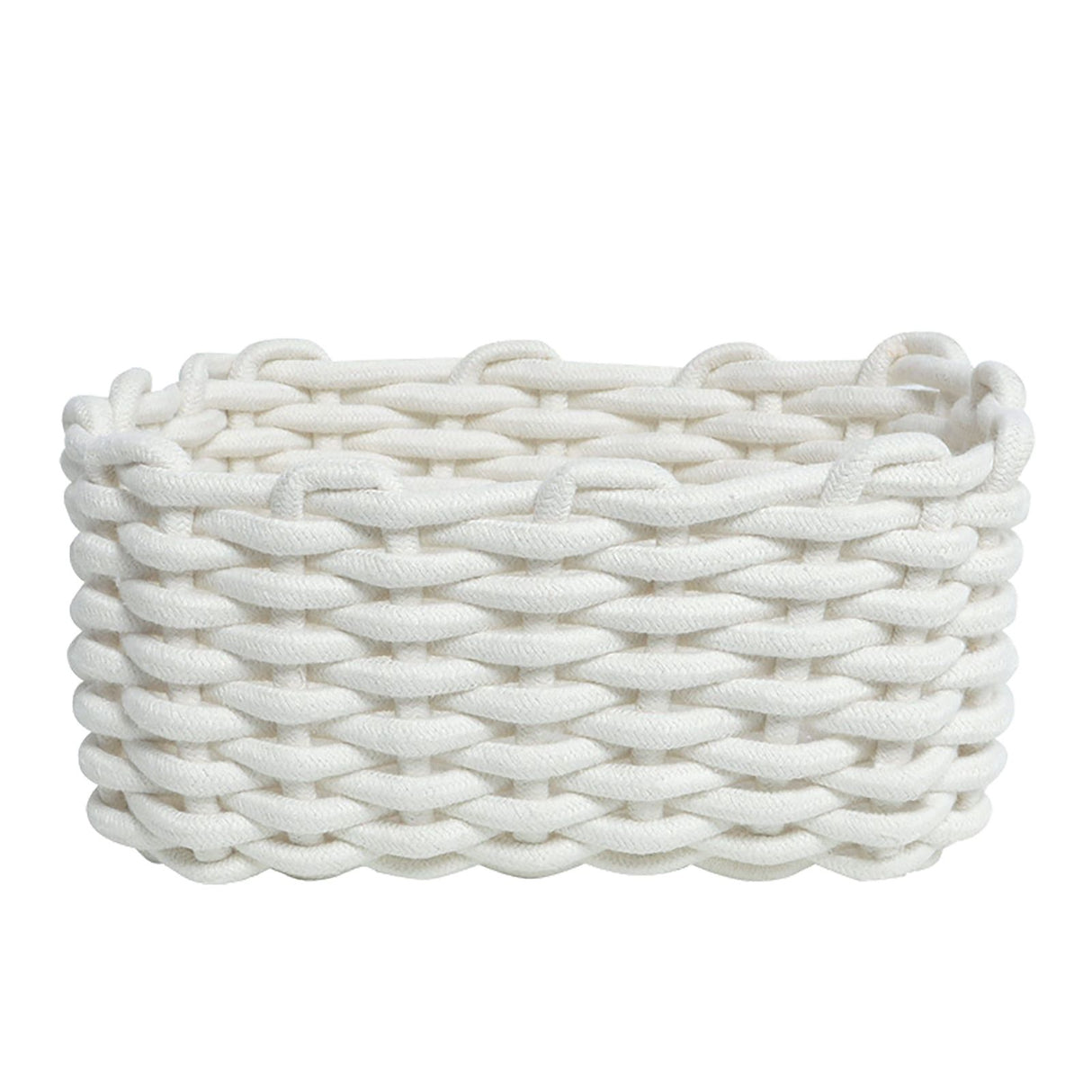 Cotton Rope Storage Basket Hand Knitting Nordic Style Desktop Storage Organizer for Key Snacks Underwear White 30x22x14cm/11.8x8.7x5.5in