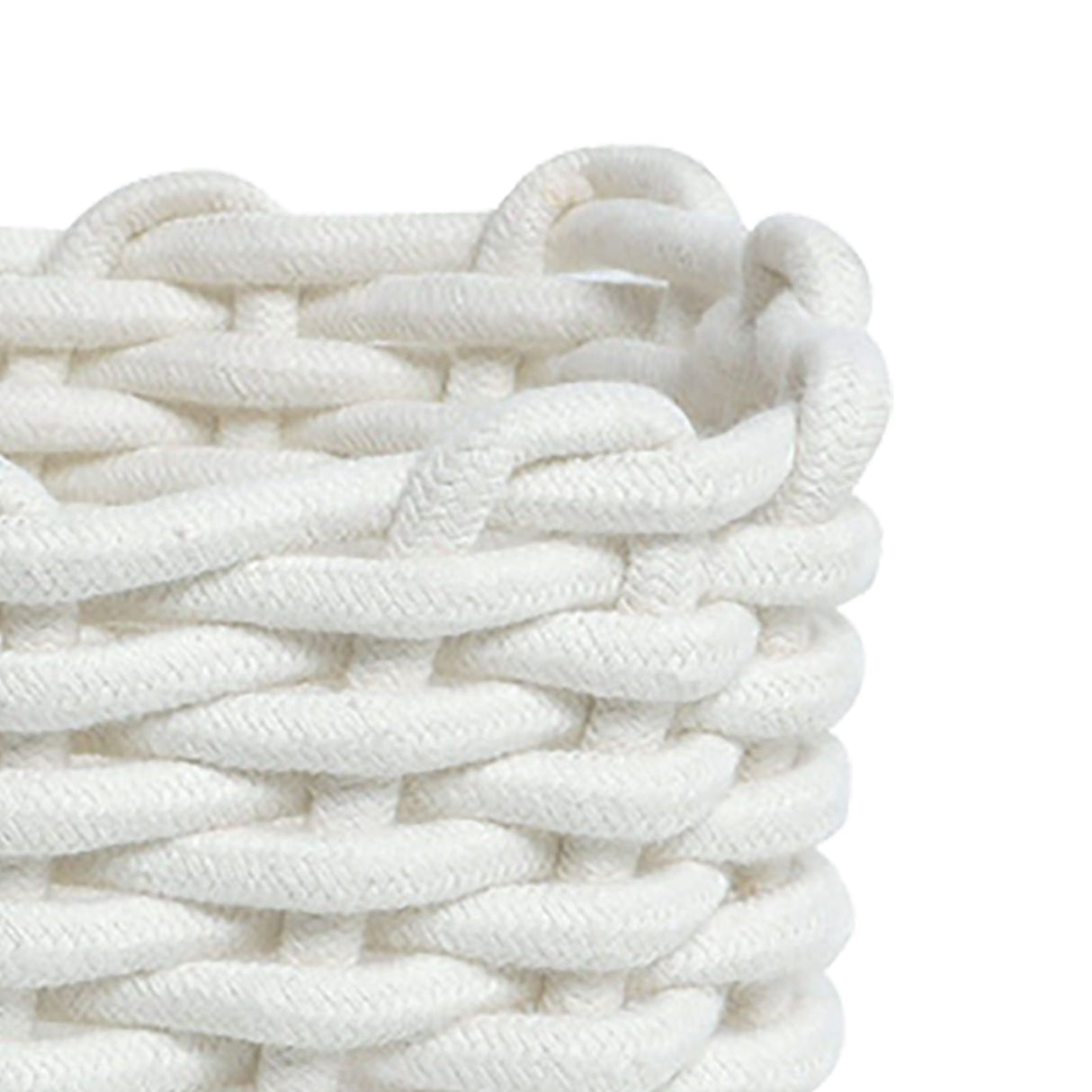 Cotton Rope Storage Basket Hand Knitting Nordic Style Desktop Storage Organizer for Key Snacks Underwear White 30x22x14cm/11.8x8.7x5.5in