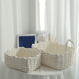 Cotton Rope Storage Basket Hand Knitting Nordic Style Desktop Storage Organizer for Key Snacks Underwear White 30x22x14cm/11.8x8.7x5.5in - Extra Image