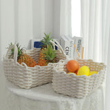 Cotton Rope Storage Basket Hand Knitting Nordic Style Desktop Storage Organizer for Key Snacks Underwear White 30x22x14cm/11.8x8.7x5.5in
