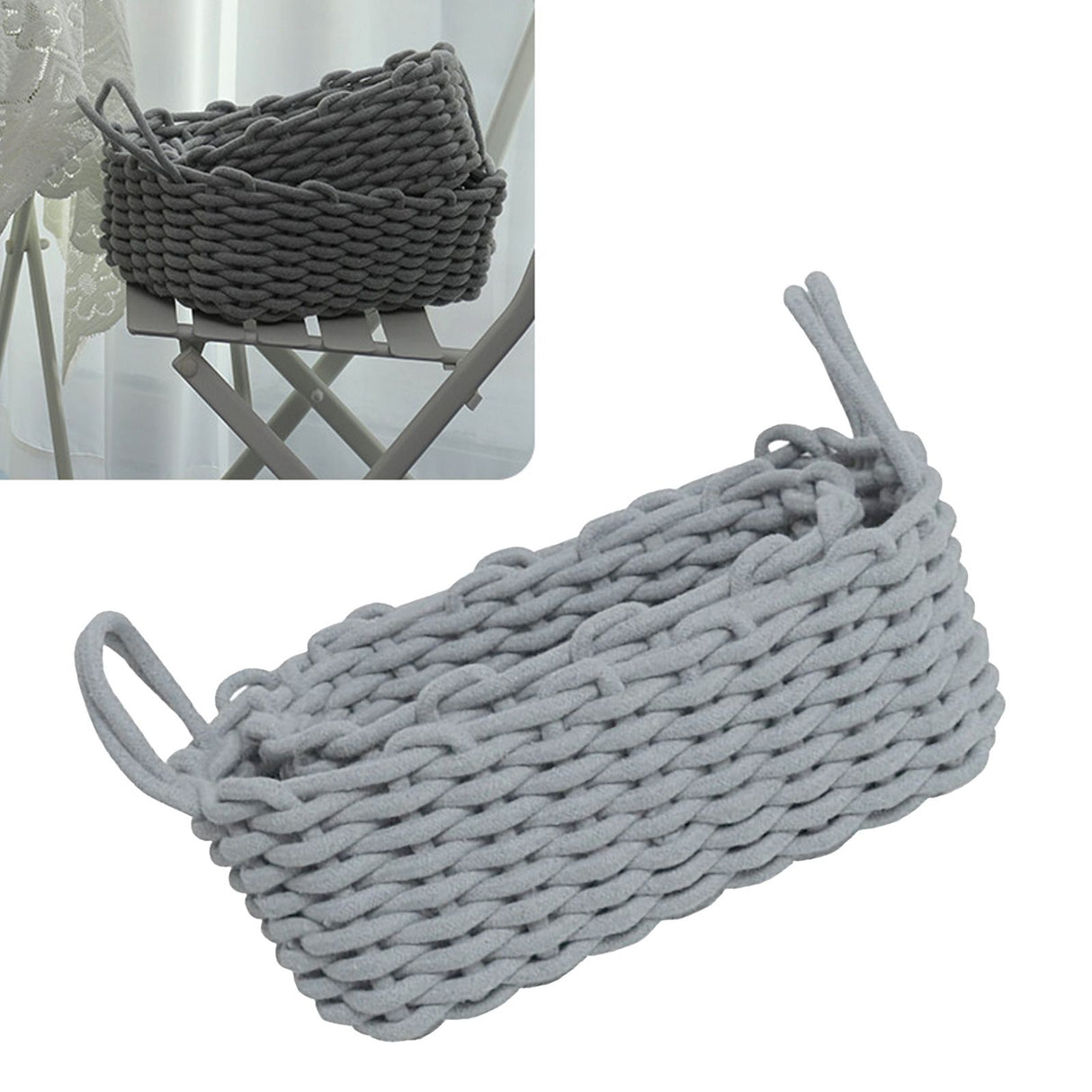 Cotton Rope Storage Basket Hand Knitting Nordic Style Desktop Storage Organizer for Key Snacks Underwear Grey 36x25x15cm/14.2x9.8x5.9in