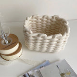 Cotton Rope Storage Basket White Simple Desktop Storage Organizer for Key Wallet Cosmetics
