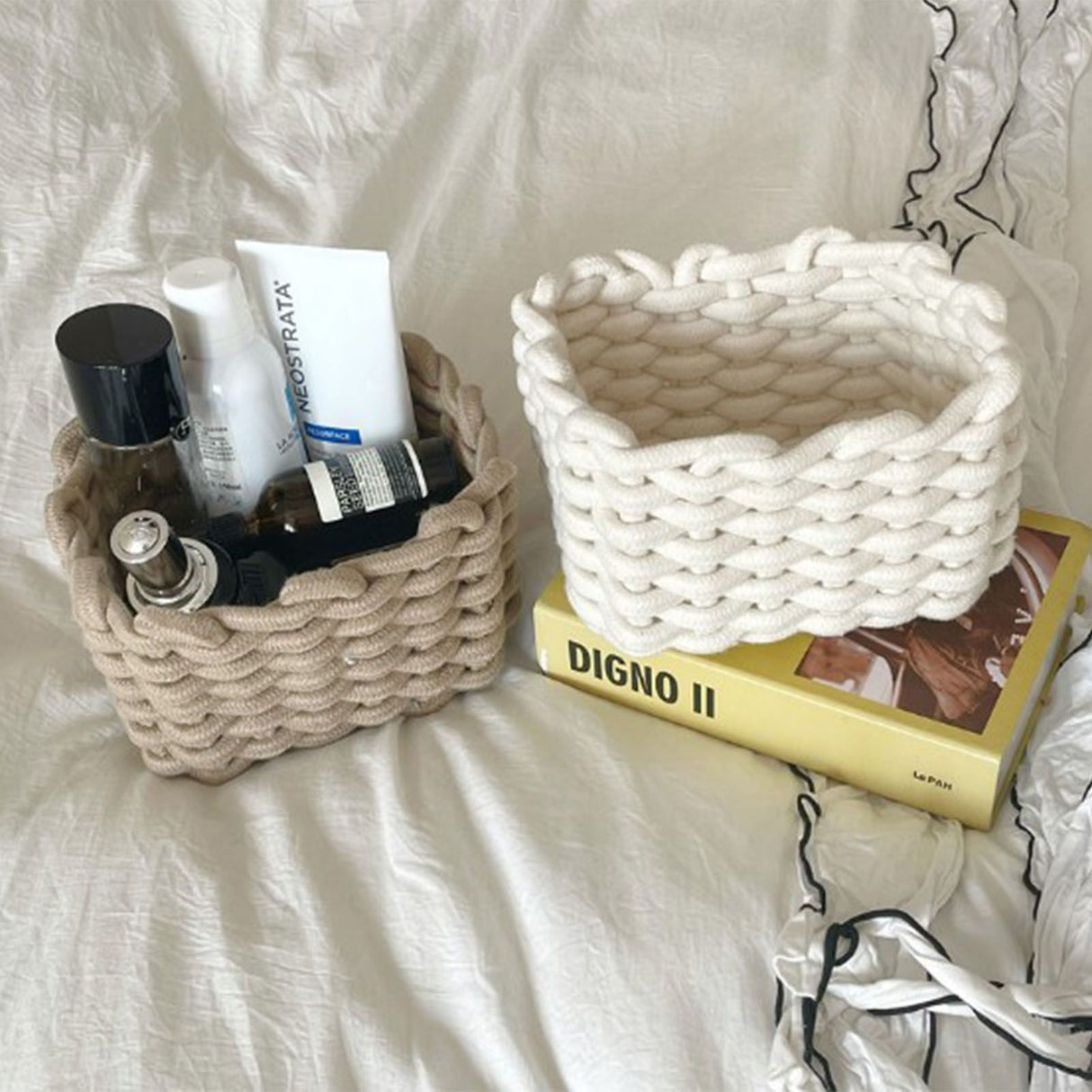 Cotton Rope Storage Basket White Simple Desktop Storage Organizer for Key Wallet Cosmetics
