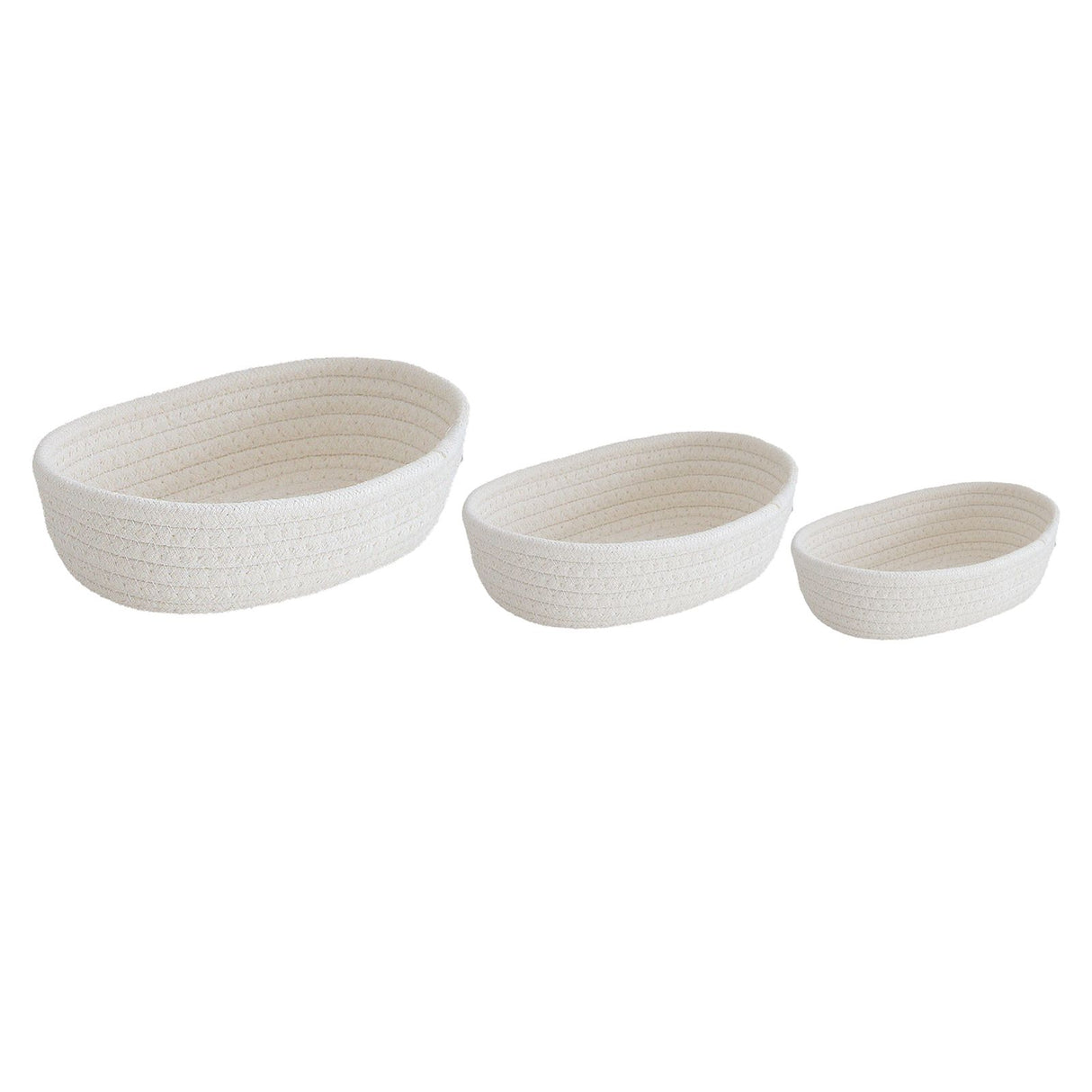 3 Pcs Desktop Storage Basket Oval Organizer Container Cotton Rope Hand Woven for Makeup Snacks White
