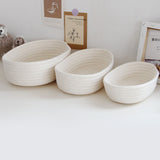 3 Pcs Desktop Storage Basket Oval Organizer Container Cotton Rope Hand Woven for Makeup Snacks White