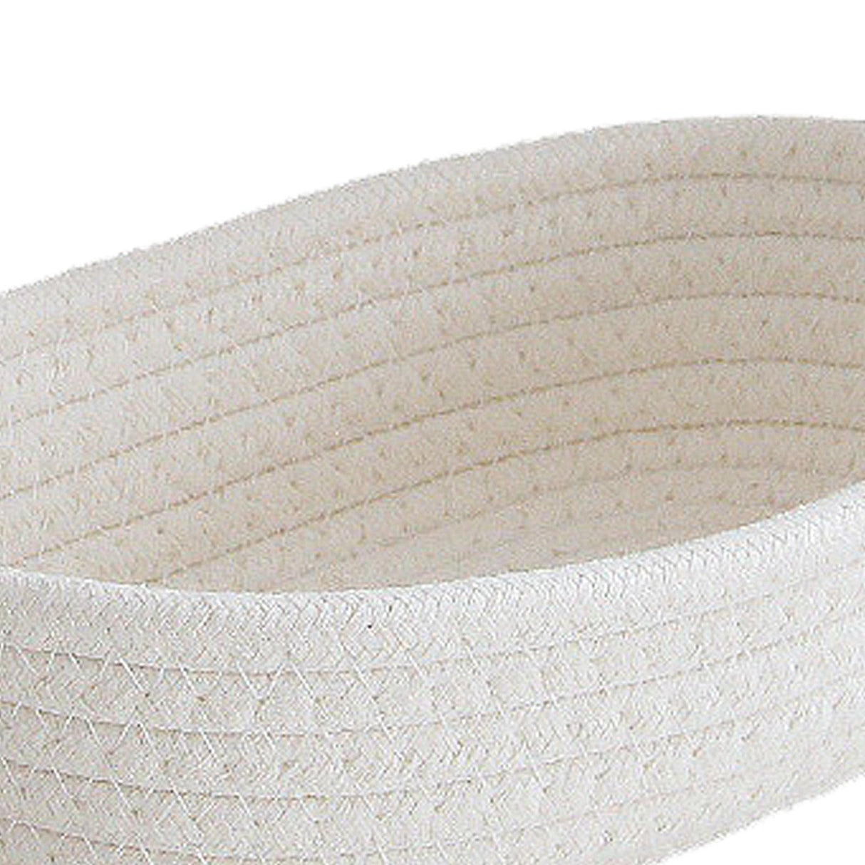 3 Pcs Desktop Storage Basket Oval Organizer Container Cotton Rope Hand Woven for Makeup Snacks White