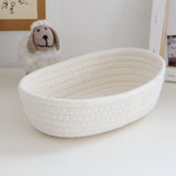 3 Pcs Desktop Storage Basket Oval Organizer Container Cotton Rope Hand Woven for Makeup Snacks White