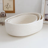 3 Pcs Desktop Storage Basket Oval Organizer Container Cotton Rope Hand Woven for Makeup Snacks White