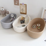 3 Pcs Desktop Storage Basket Oval Organizer Container Cotton Rope Hand Woven for Makeup Snacks White - Extra Image