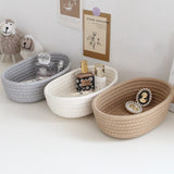 3 Pcs Desktop Storage Basket Oval Organizer Container Cotton Rope Hand Woven for Makeup Snacks White - Extra Image