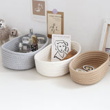 3 Pcs Desktop Storage Basket Oval Organizer Container Cotton Rope Hand Woven for Makeup Snacks White - Extra Image