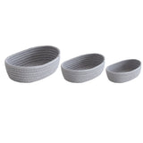 3 Pcs Desktop Storage Basket Oval Organizer Container Cotton Rope Hand Woven for Makeup Snacks Grey