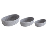 3 Pcs Desktop Storage Basket Oval Organizer Container Cotton Rope Hand Woven for Makeup Snacks Grey