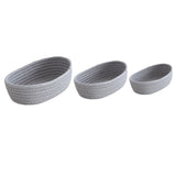 3 Pcs Desktop Storage Basket Oval Organizer Container Cotton Rope Hand Woven for Makeup Snacks Grey