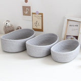 3 Pcs Desktop Storage Basket Oval Organizer Container Cotton Rope Hand Woven for Makeup Snacks Grey