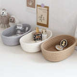 3 Pcs Desktop Storage Basket Oval Organizer Container Cotton Rope Hand Woven for Makeup Snacks Grey - Extra Image