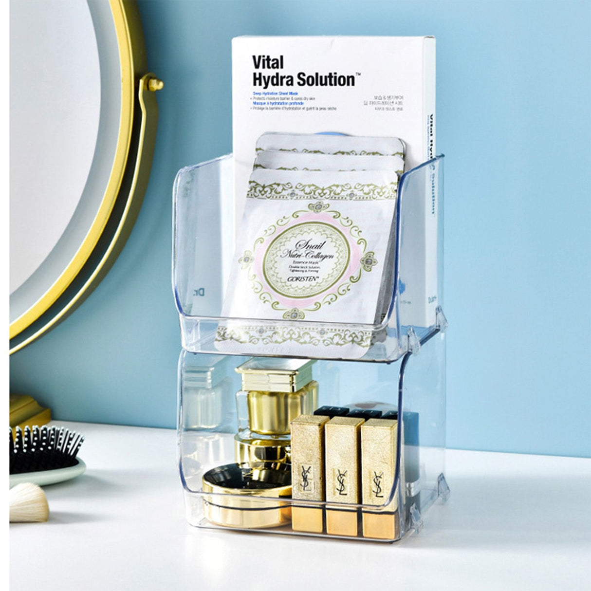 Cosmetic Display Case Multifunction Stackable Plastic Transparent Makeup Organizer for Home 15.5x15x12.8cm/6.1x5.9x5.3in