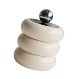 Nordic Style Qtip Holder Dispenser Desktop Dustproof Cotton Swab Storage Container Doughnut Shape Makeup Storage Box with Lid Milky White 3 Layers