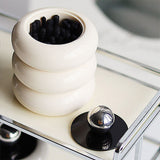 Nordic Style Qtip Holder Dispenser Desktop Dustproof Cotton Swab Storage Container Doughnut Shape Makeup Storage Box with Lid Milky White 3 Layers