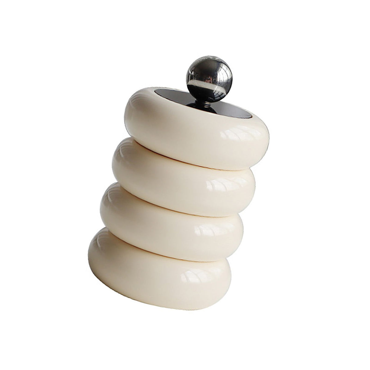 Nordic Style Qtip Holder Dispenser Desktop Dustproof Cotton Swab Storage Container Doughnut Shape Makeup Storage Box with Lid Milky White 4 Layers