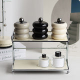 Nordic Style Qtip Holder Dispenser Desktop Dustproof Cotton Swab Storage Container Doughnut Shape Makeup Storage Box with Lid Black 3 Layers - 45-Degree Angle