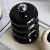 Nordic Style Qtip Holder Dispenser Desktop Dustproof Cotton Swab Storage Container Doughnut Shape Makeup Storage Box with Lid Black 3 Layers