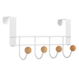 Back Door Hooks Chinese Cherry Iron Punch Free Horizontal White Door Towel Hanger Rack for Home Hats Storage 4 Hooks - Front View
