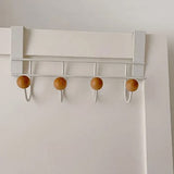 Back Door Hooks Chinese Cherry Iron Punch Free Horizontal White Door Towel Hanger Rack for Home Hats Storage 4 Hooks - Close-Up Angle