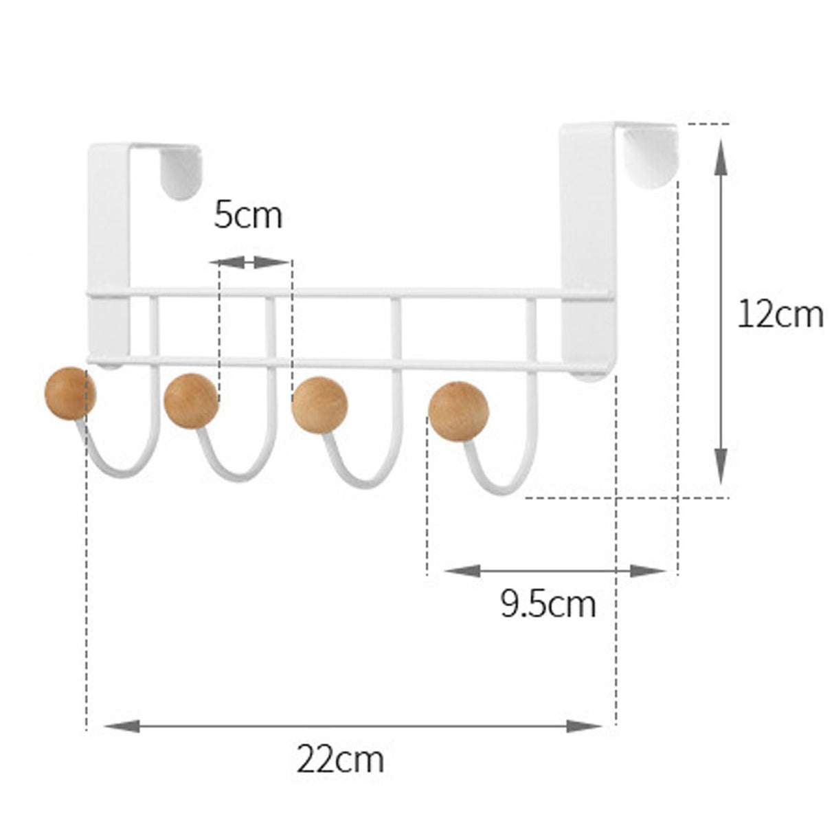 Back Door Hooks Chinese Cherry Iron Punch Free Horizontal White Door Towel Hanger Rack for Home Hats Storage 4 Hooks