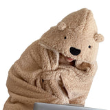 Winter Throw Blanket Cloak With Hood Thick Soft Plush Warm Wearable Blanket for Children and Adults Beige 120x123cm - Front View