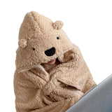 Winter Throw Blanket Cloak With Hood Thick Soft Plush Warm Wearable Blanket for Children and Adults Beige 120x123cm - Side View