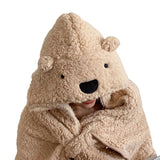 Winter Throw Blanket Cloak With Hood Thick Soft Plush Warm Wearable Blanket for Children and Adults Beige 120x123cm - Rear View