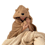 Winter Throw Blanket Cloak With Hood Thick Soft Plush Warm Wearable Blanket for Children and Adults Brown 120x123cm